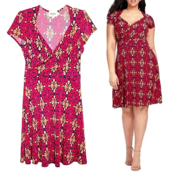 Leota Sweetheart Jersey Knit Faux Wrap Dress in Terazzo Print Size Medium - Picture 1 of 9